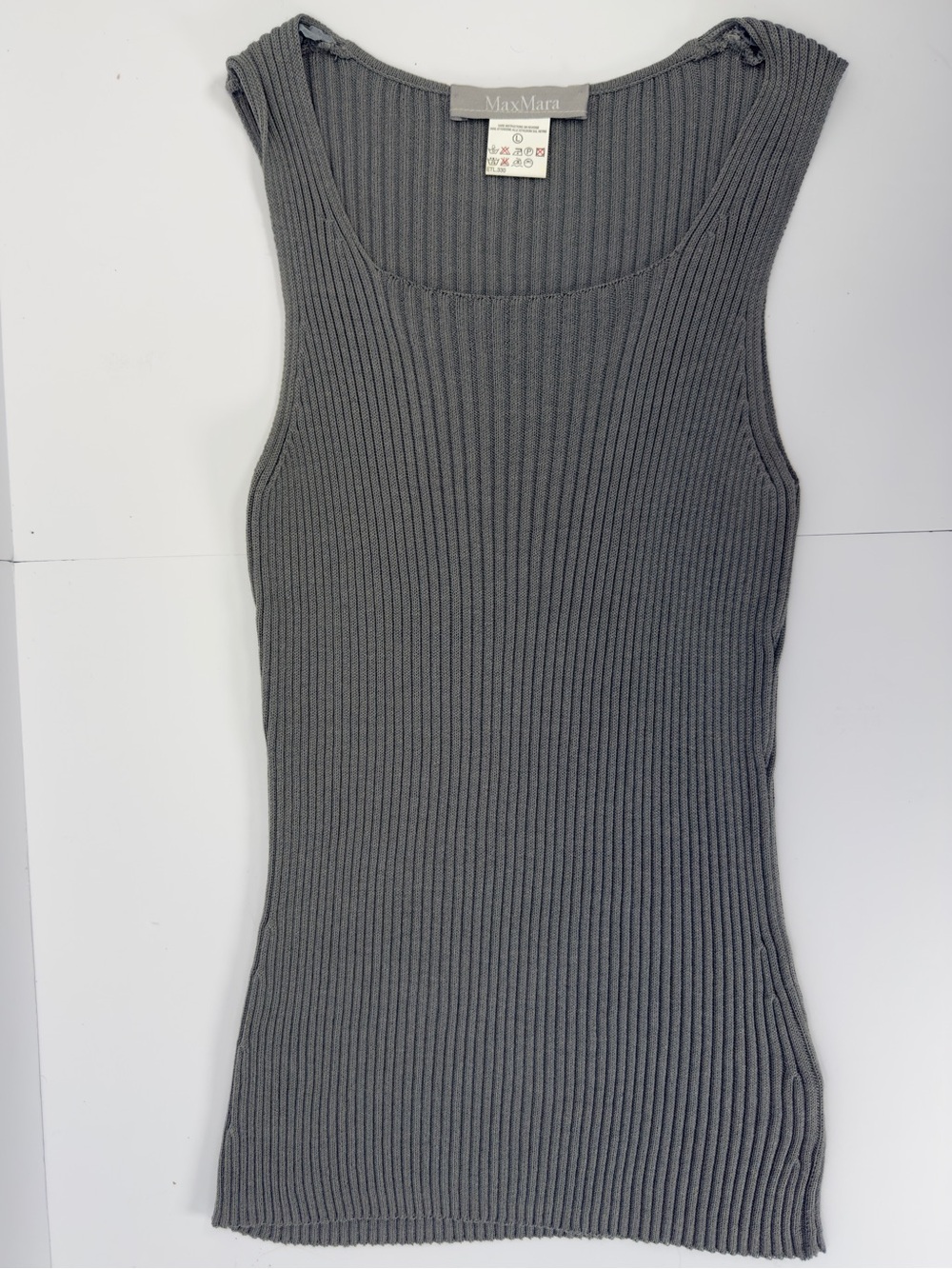 MAX MARA Gray Fine Ribbed Tank Sweater  Size Large